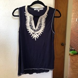 Dark blue blouse with cream embroidery